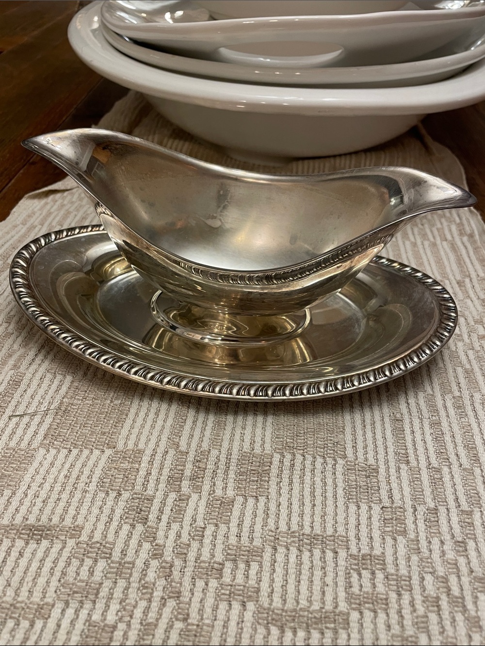 crosby. Silverplated Gravy Boat with Matching Underplate